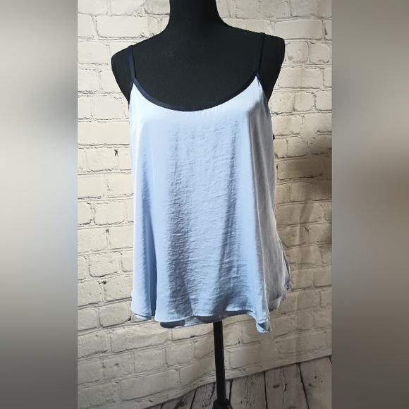 Slvls Kenneth Cole NY Textured Woven Chiffon Overlay Cami Blouse SkyBlue - Picture 14 of 15